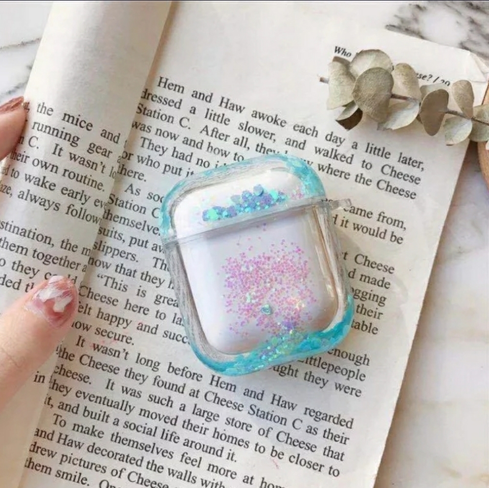 Air Pods Protective Case Blue Glitter Quicksand